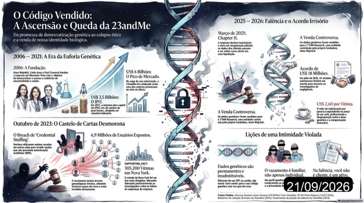Infográfico de Como um Banco de DNA de 15 Milhões de Pessoas Virou Ativo de Falência