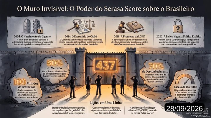 Infográfico de O Dono do Seu Futuro Financeiro: Como o Score da Serasa Virou a Porta de Entrada (e a Parede de Concreto) do Crédito no Brasil